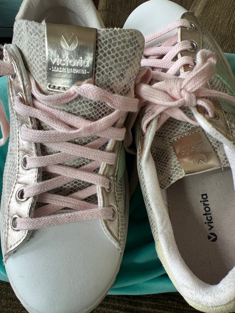 Victoria Women's Pink Snake-Print Low Top Sneakers with Metallic Accents